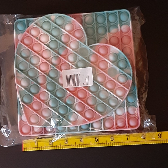 Set of 2  8" Silicone Popit Fidget Heart & Rectangular Push Bubble Stress Relief - Picture 3 of 6